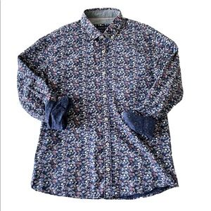 Zara Mens Blue Floral Slim Fit Button Down Shirt NWOT